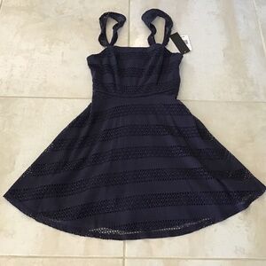 City Triangles Jrs 3 Navy Fit & Flare Lace Overlay Eyelet Sleeveless Dress NWT